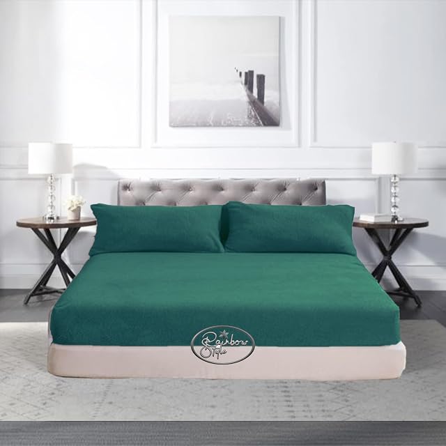 Teddy Fleece Plain Fitted Sheet Cosy & Warm Soft Fleece Extra Deep 30cm Teal Fitted Bed Sheet Double 135cm x 190cm + 30cm Approximate