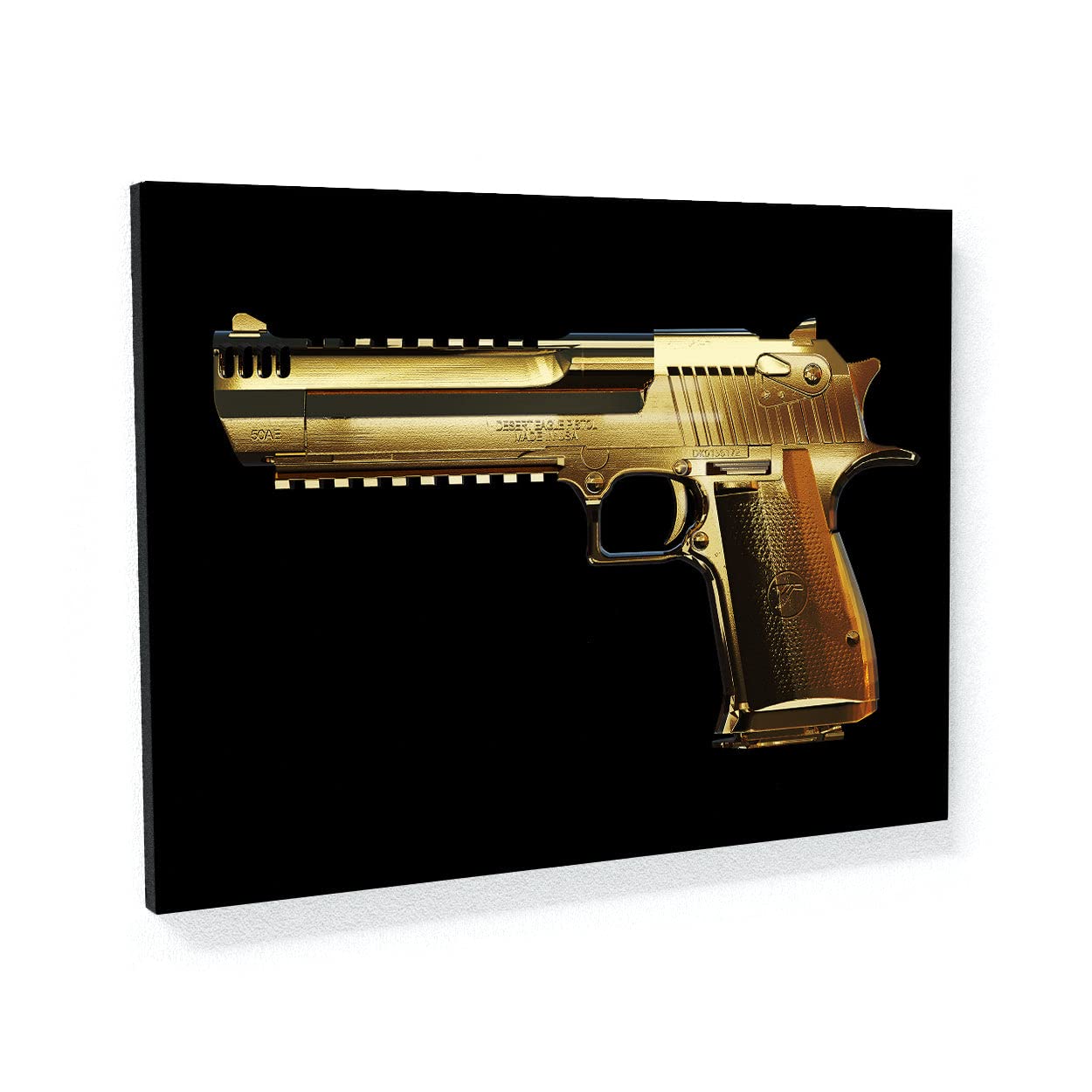 Arte en lienzo de águila del desierto, pistola de oro, ejército, soldado militar, decoración del hogar, póster de pintura, talla XL, 48 x 36 pulgadas, 1.5 pulgadas, lienzo de sentido