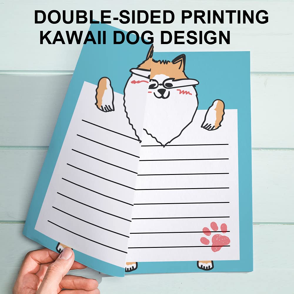 Juego de papelería, diseño de perro de dibujos animados, papelería kawaii, papel de escritura de doble cara con líneas, juego de papel de papelería para niños y sobres, 48 bonitos artículos de