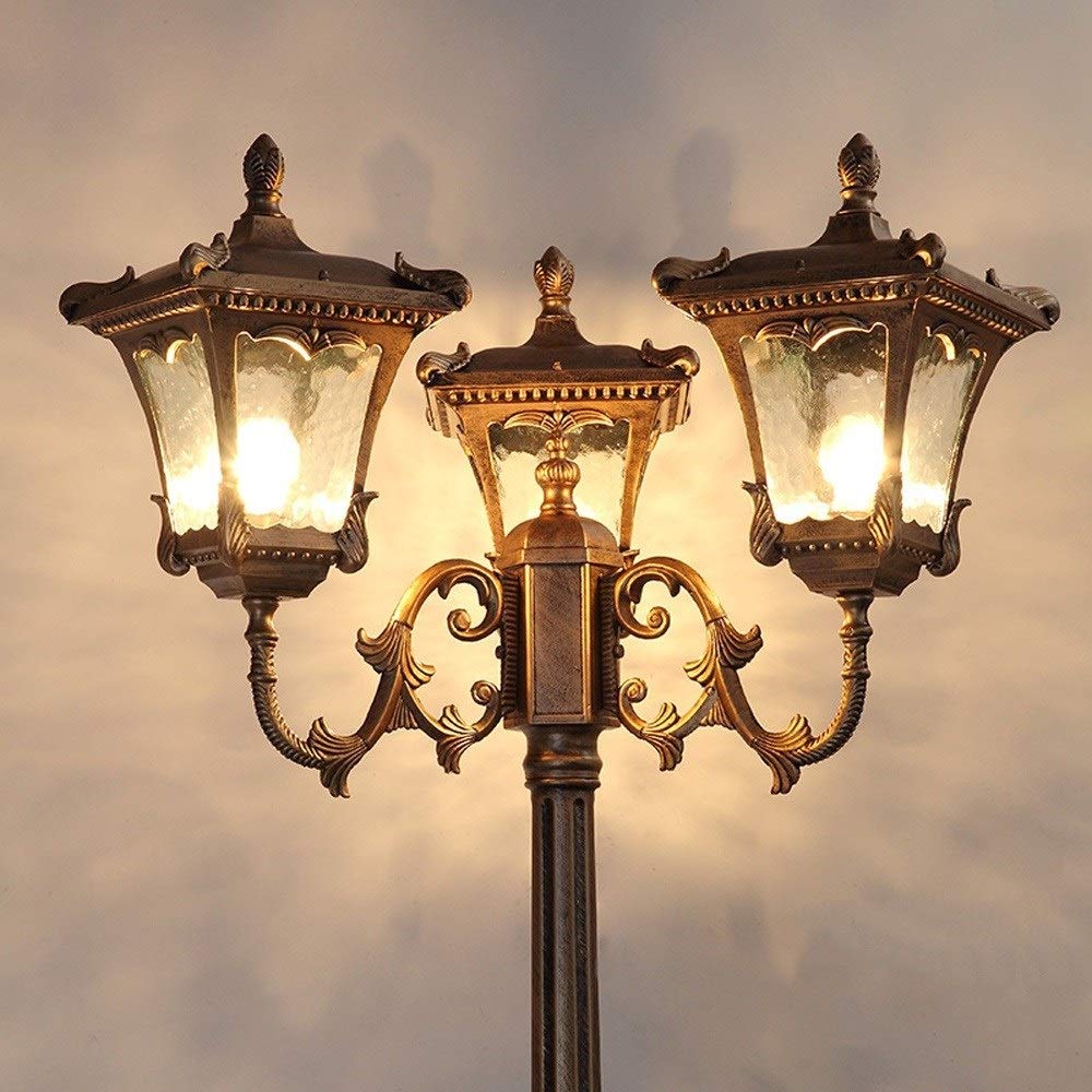 QUSYZD Lamp Post Lights Outdoor, Outdoor Lamp 3-Way Ip54 Waterproof High Pole Pillar Light Die-Cast Aluminum Glass Lantern Street Post Light Traditional E27 Outdoor,