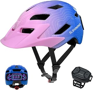 Kinderhelm Fahrradhelme mit LED Anzeige, Leicht Helm mit Fernbedienung für Radfahren Skaten Roller Sport Reithelme