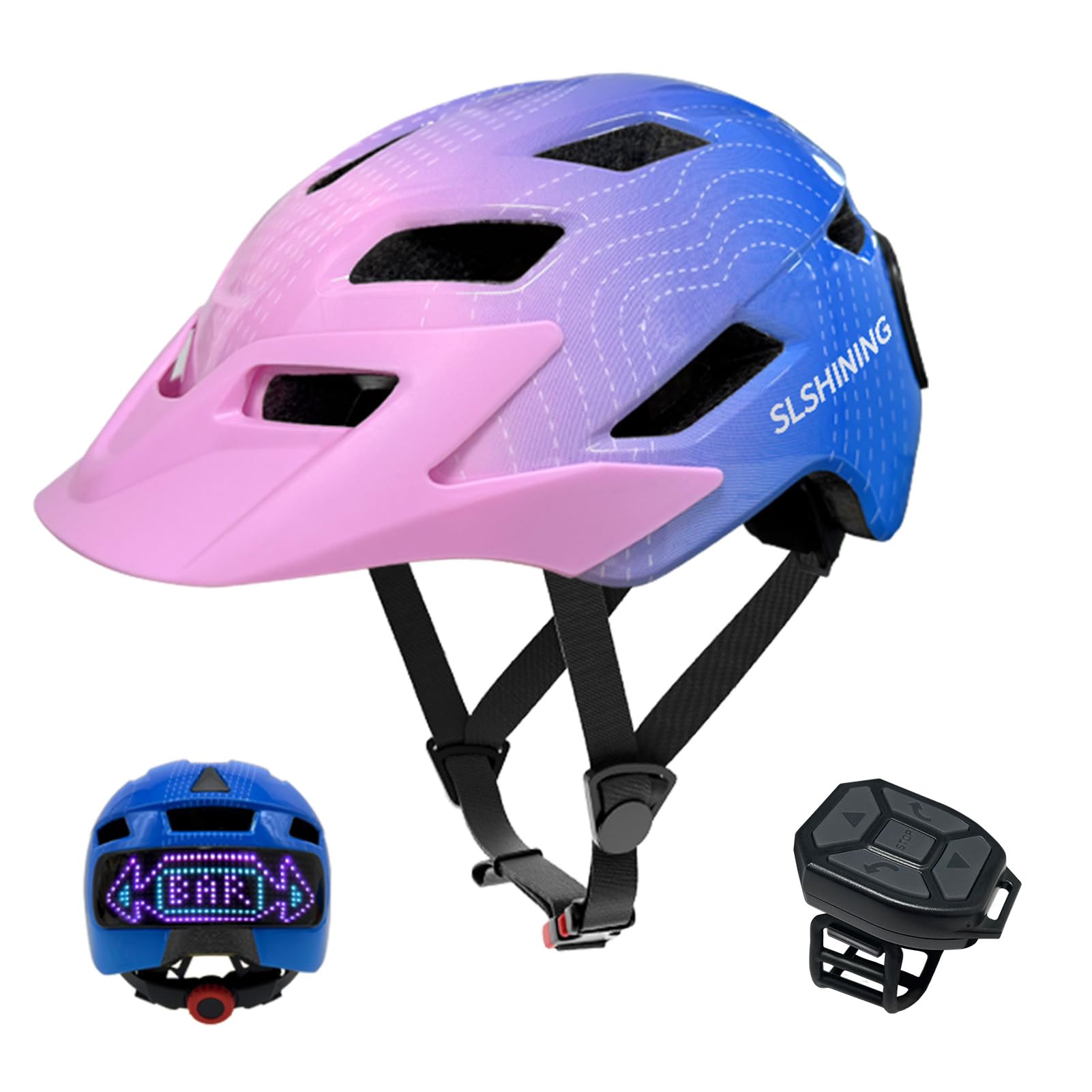 Casque de vélo pour enfants avec écran LED léger et réglable pour garçons et filles de 5 à 14 ans avec télécommande 64 motifs, doublure lavable pour cyclisme, scooter, patinage 52 à 56 cm