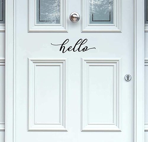 BERRYZILLA Hello Decal - Calcomanía de vinilo de 12 x 4 pulgadas para puerta delantera, escritura a mano, decoración de pared disponible en Yaxa Peru