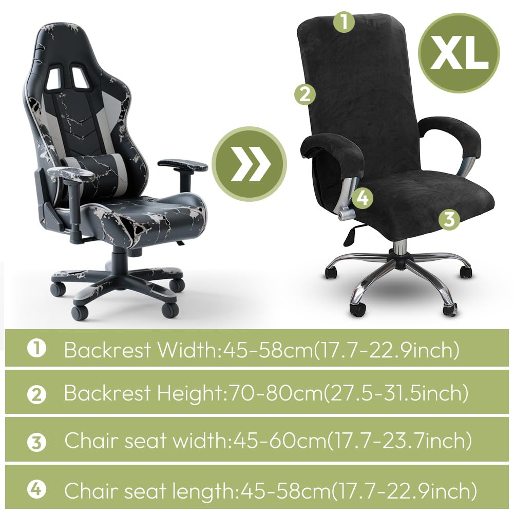 Rivestimento per Sedia da Ufficio, in Velluto con Bracciolo, Elasticizzato, per Sedia Girevole e Sedia da Gioco, Rimovibile, Lavabile, Nero