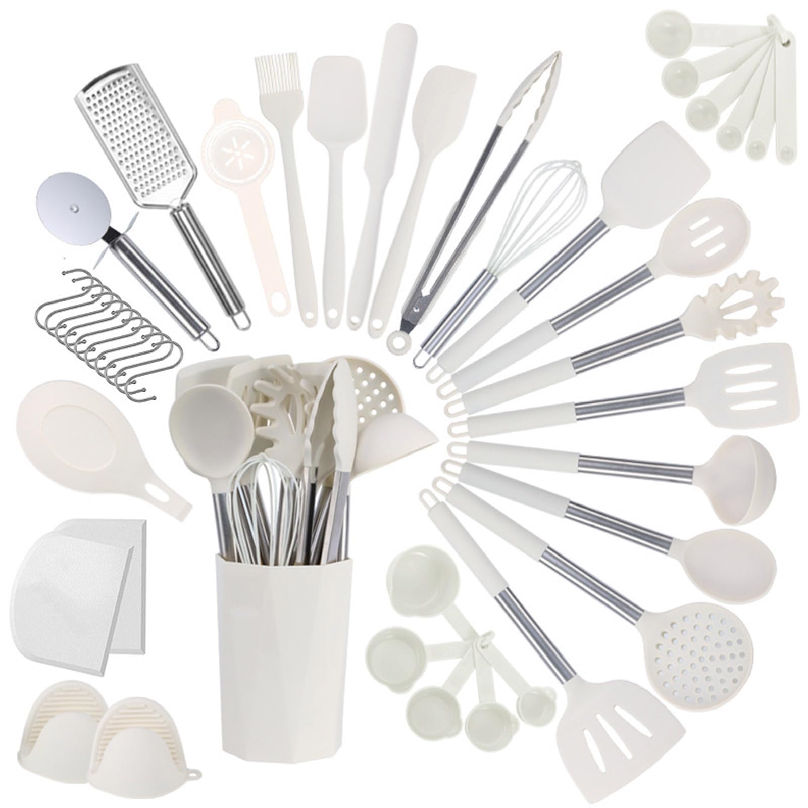 Juego de utensilios de cocina, utensilios de cocina de silicona, juego de espátula de con mango de acero inoxidable, juego de utensilios antiadherentes, herramientas y gadgets de cocina,44PCS