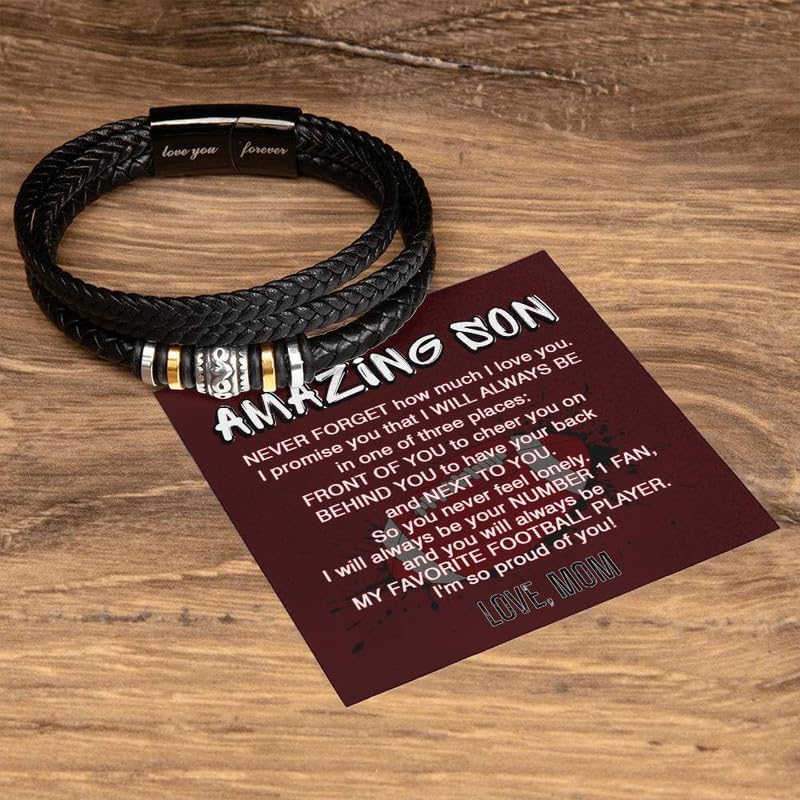 Inspirational Son Bracelet Gift from Mom & Dad - Braided Leather Wristband with Stainless Steel Engraved Clasp - Meaningful Birthday, Graduation, Christmas Gifts for Him