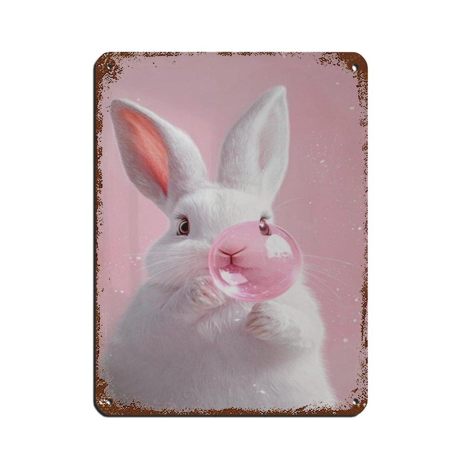 Cute Bunny with Bubblegum Retro Poster Metal Tin Sign Chic Art Retro Iron Painting Bar People Cave Cafe Family Garage Poster Wall Decoration 12x16inch(30x40cm)