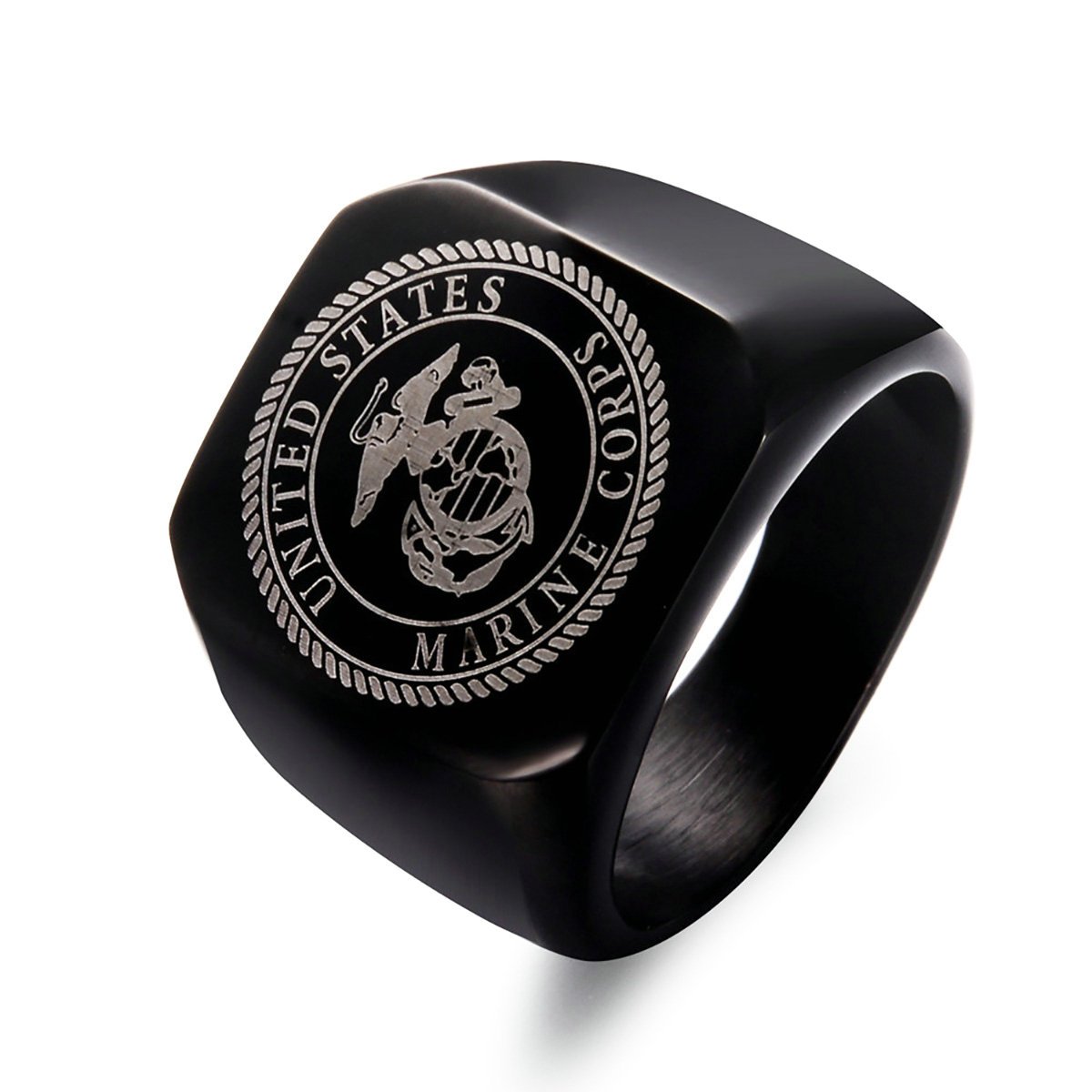 TIANYI Men's US Marine Corps Black 316L Stainless Steel Biker Ring Jewelry Military Gift Size 10