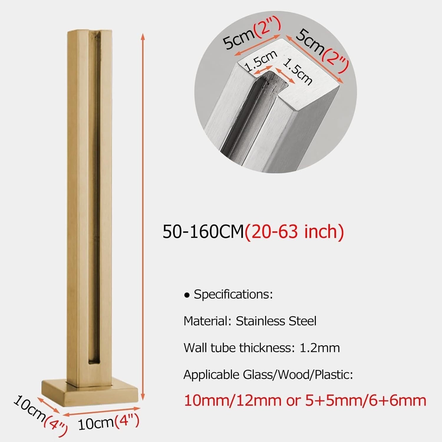 ZCX Paletto per Ringhiera Palo for balaustre in vetro da pavimento in acciaio inossidabile for recinzioni da giardino, protezioni for balconi, corridoi di piattaforme e scale for soppalchi Acciaio Ino