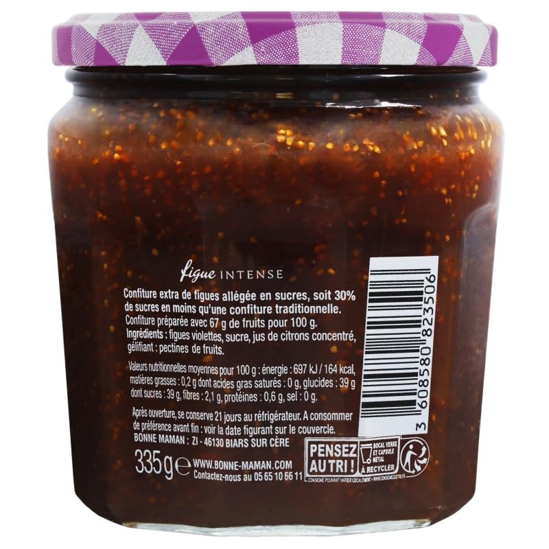Bonne Maman - Confiture Figue Intense - 335g - Douceur fruitée pour un petit-déjeuner gourmand - Un pot de saveurs intenses pour le plaisir du palais. - Le Lot De 4