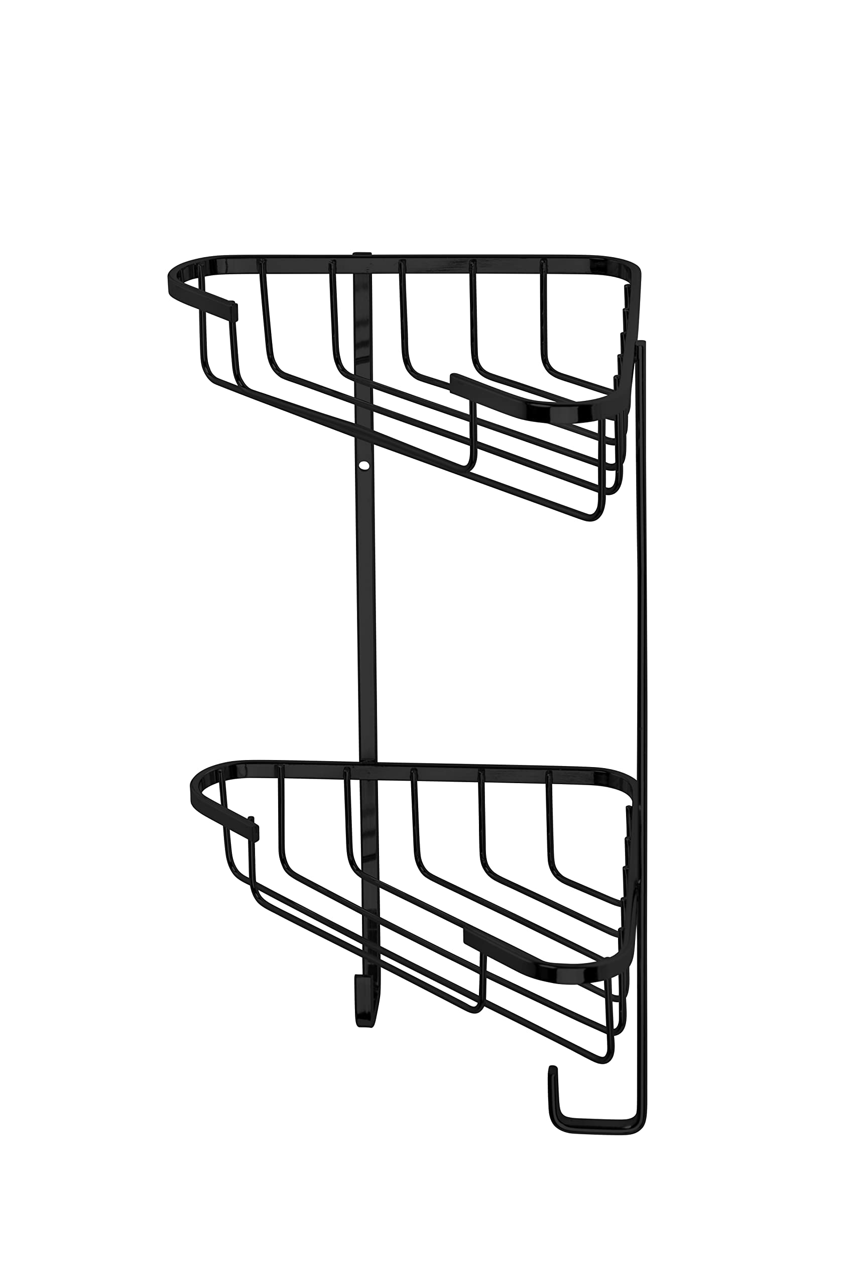 Croydex Slimline Corner Shower Caddy - Matt Black Bathroom Accessories Durable Steel Bathroom Shelves for Modern Bathrooms, 2-Tier Shower Corner Shelves with Hooks, 5kg Load Capacity