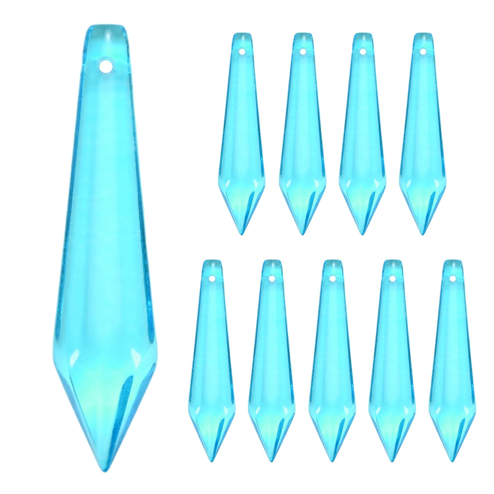 M METERXITY 10-Pack Crystal Icicle Prisms, 53mm/2.09 Inch Chandelier Pendant Maker Hanging Crystals Chandelier Prisms for Home/Windows/Garden/DIY Decoration[Lake Blue]