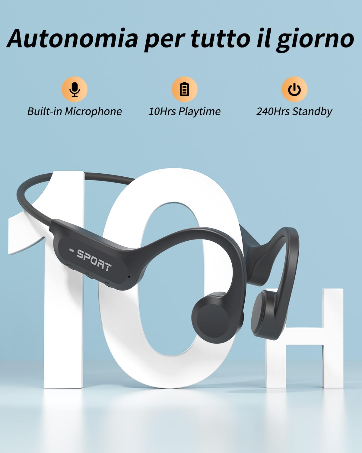 Cuffie a Conduzione Ossea, Open Ear Auricolari Bluetooth 6.0 Cuffie Sportive Senza Fili con 10 Ore di Autonomia, Impermeabili IPX6, Leggere per Corsa, Ciclismo, Allenamento