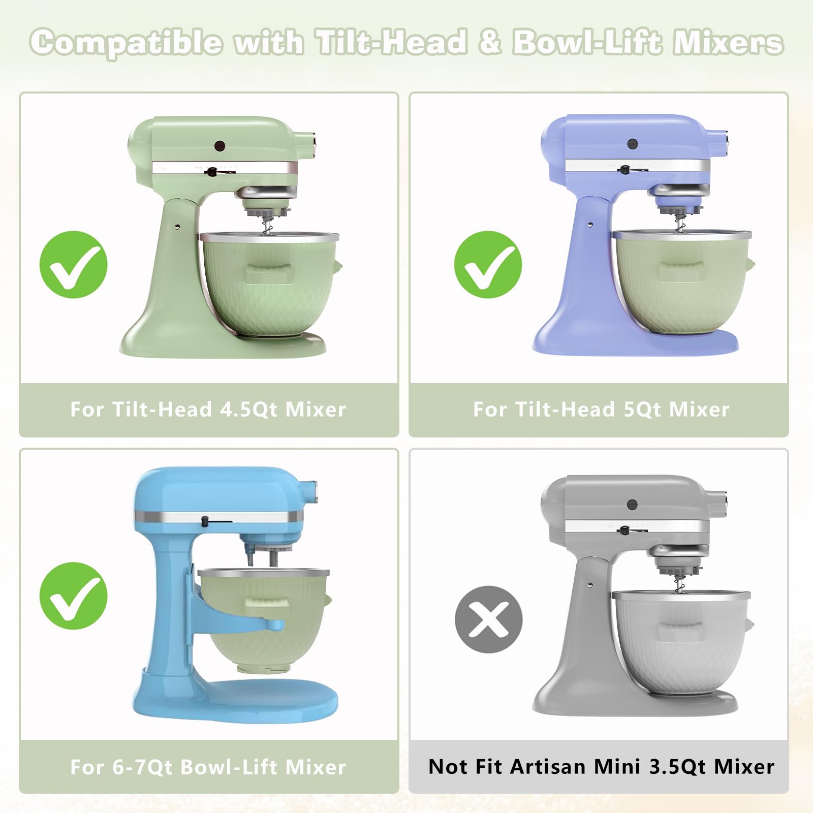Accessoire pour machine à crème glacée KitchenAid, bol à crème glacée pour batteur sur socle KitchenAid de 4,5 L/5 QT, machine à sorbet et à gélato, vert clair