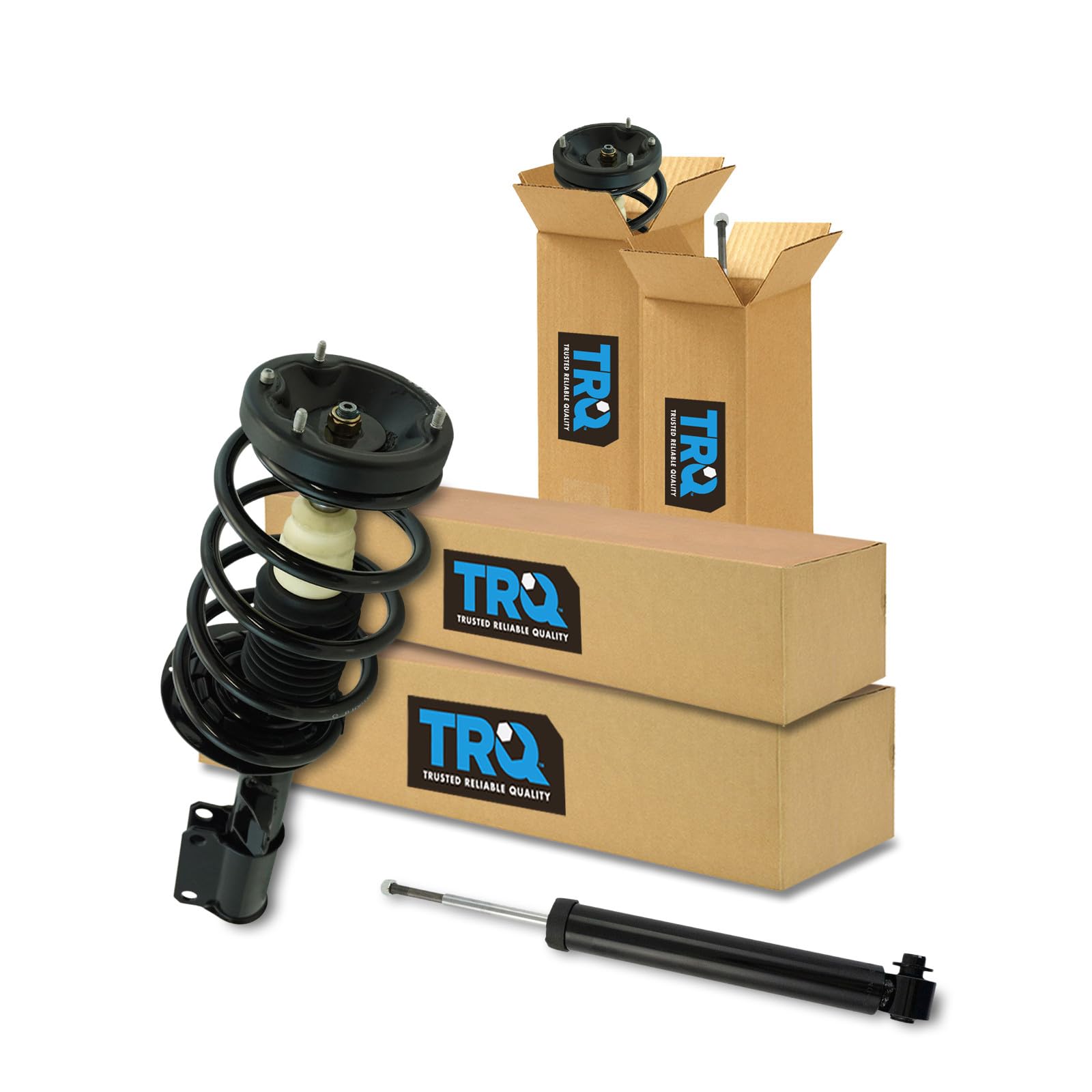 TRQ Front and Rear Complete Strut Assembly &amp; Shock Absorber Kit Complete Strut &amp; Coil Spring Assembly Compatible with 2000-2006 BMW X5