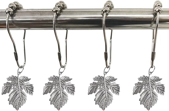 12Pcs Leaf Shower Curtain Hooks for Bathroom Rod, Silver