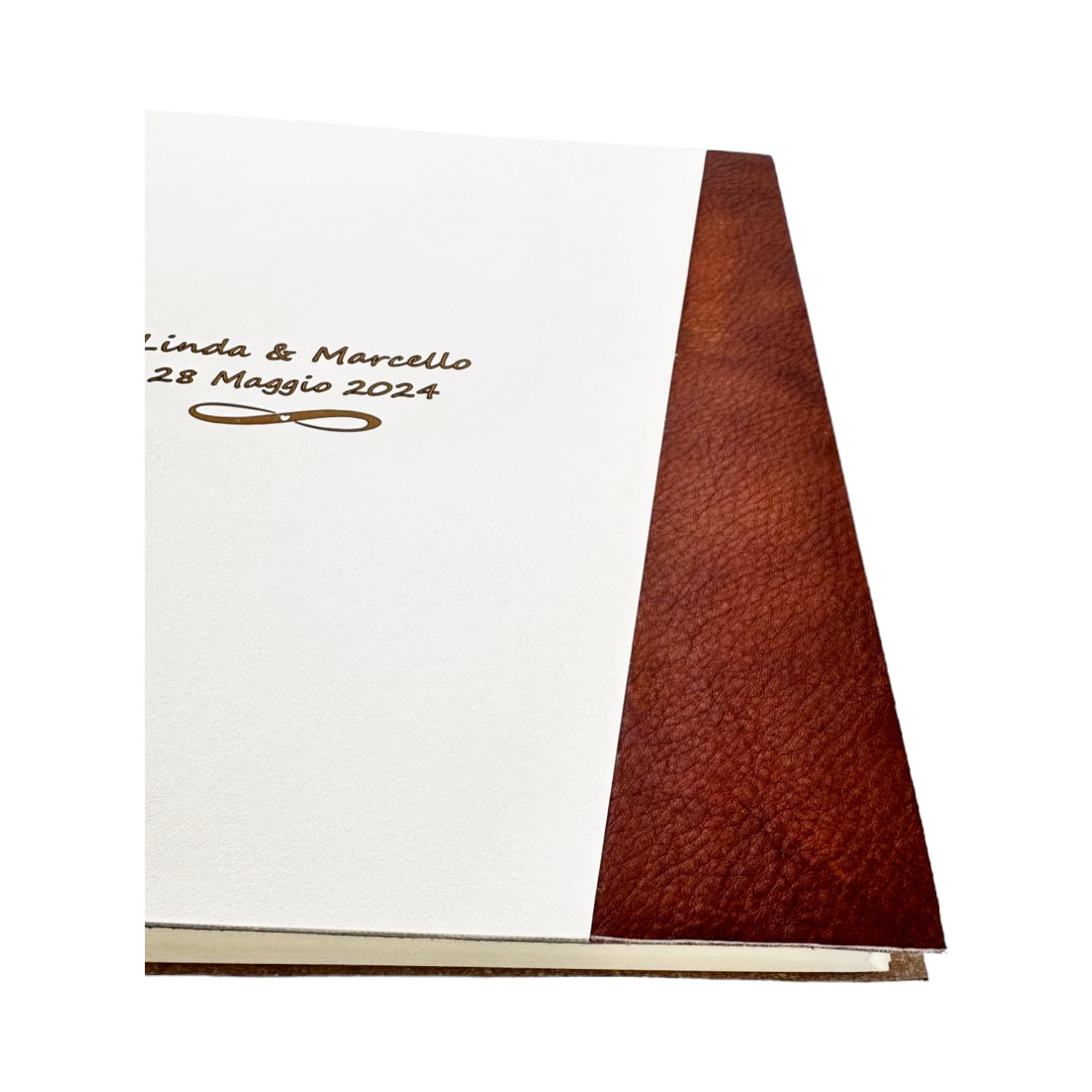Álbum fotográfico artesanal – Roma Cuero – de auténtico cuero con inserciones de piel sintética, personalizable clásico con papel de seda, para boda, cumpleaños, regalo, boda, aniversario (té/crema)