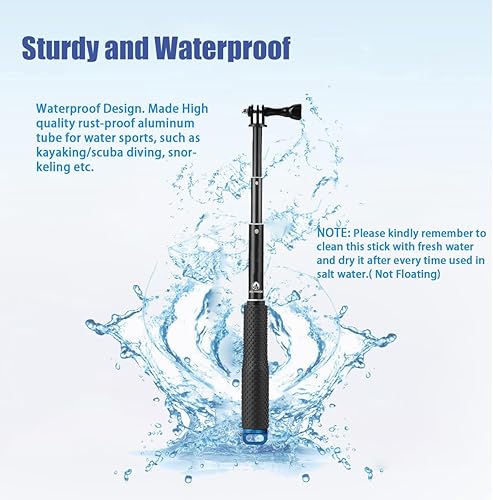Miniatura 5 de Flotador de cámara + palo selfie de 19 pulgadas, extensión de agarre de mano impermeable, portátil, ajustable, para GoPro Hero 11 10 9 8 MAX 7