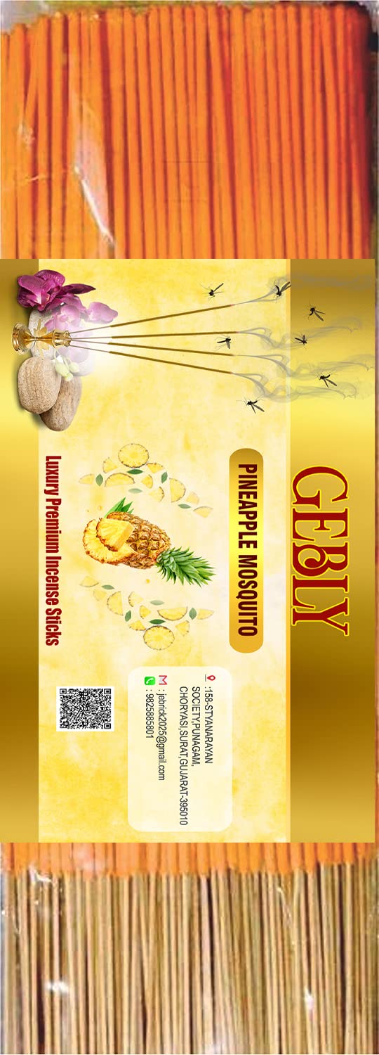 Gebly 100% Ayurvedic Pineapple Flavours Herbal Natural Mosquito Repellent Agarbatti Safe Citronella Garden Incense Sticks Party Repellant Good Bye Mosquitos(Charcoal Free & 100% Herbal) (500-G)