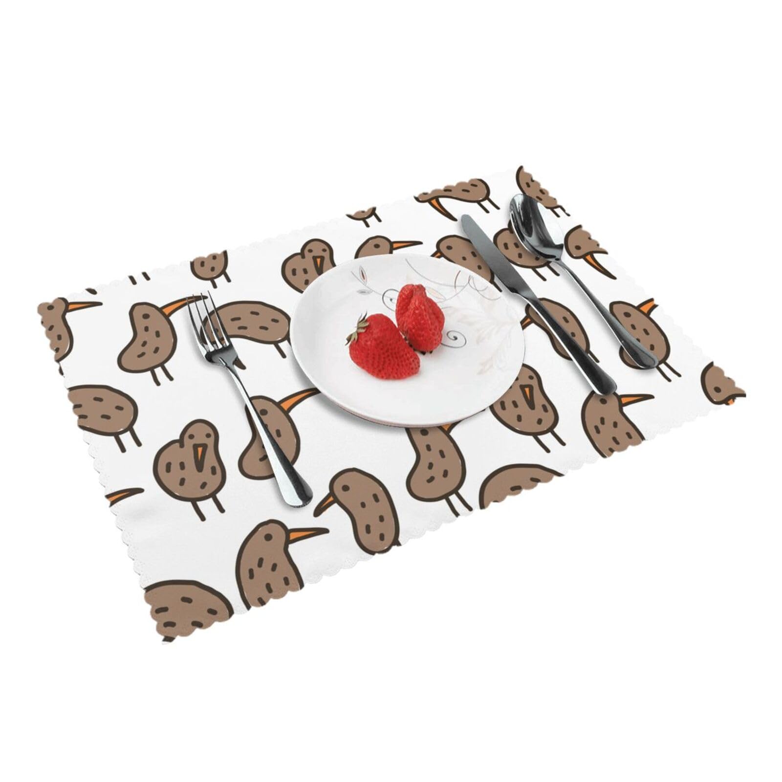 4 PCS Heat Resistant Placemat 45x30 CM, Kiwi Bird Cute Printed Non-Slip Place Mats for Kitchen Dining Table Indoor Outdoor