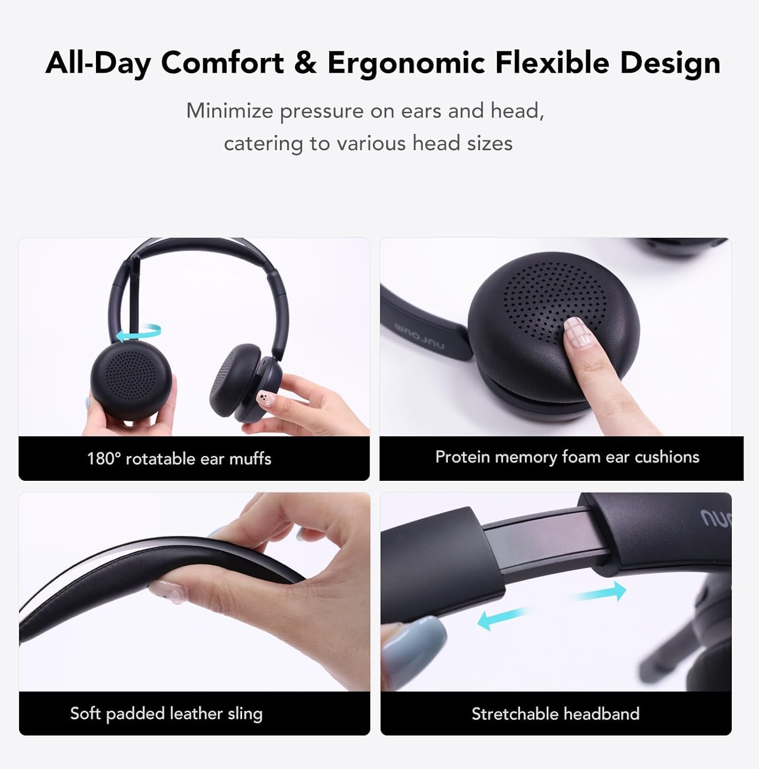 Nuroum HP31D(3rd Gen) Professionnel Casque Bluetooth sans Fil avec Micro,Casque à Réduction de Bruit ENC, Station de Charge/Bluetooth 5.4/USB Dongle, 45H d'Autonomie pour Télétravail/PC/Appels Clairs
