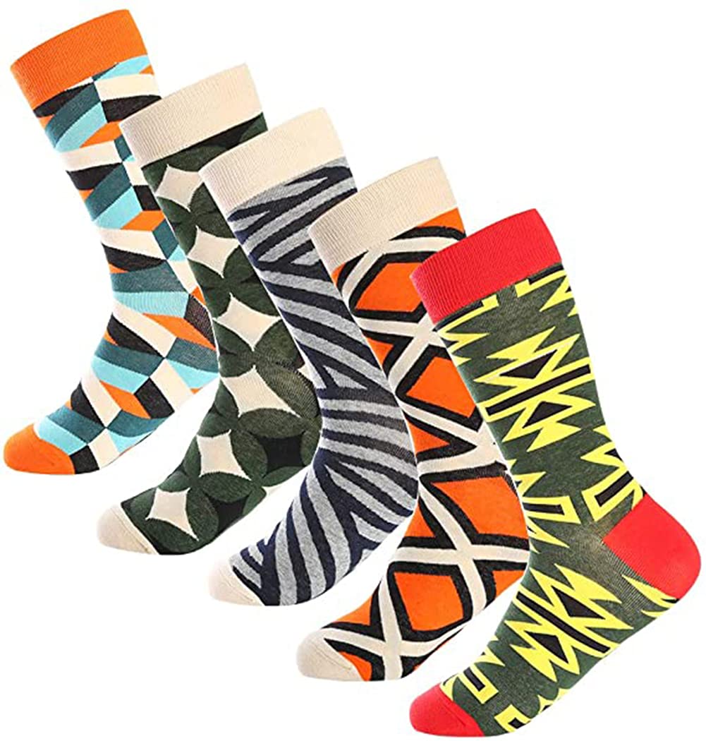 Funny Dress Socks for Men & Women, Fun Casual Cotton Socks with Geometric Pattern Printing Men's Fun Dress Socks-Colorful Funny Novelty Dress Crew Socks Pack, Art Socks for Men Women