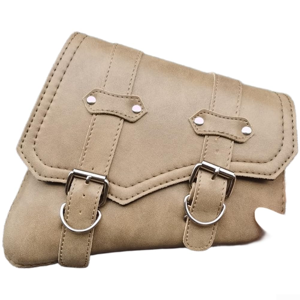 Borsa a triangolo laterale per moto, stile retrò, in pelle, borsa per attrezzi da turismo, antigraffio, resistente, 28 x 24 x 14 cm, beige (destra)