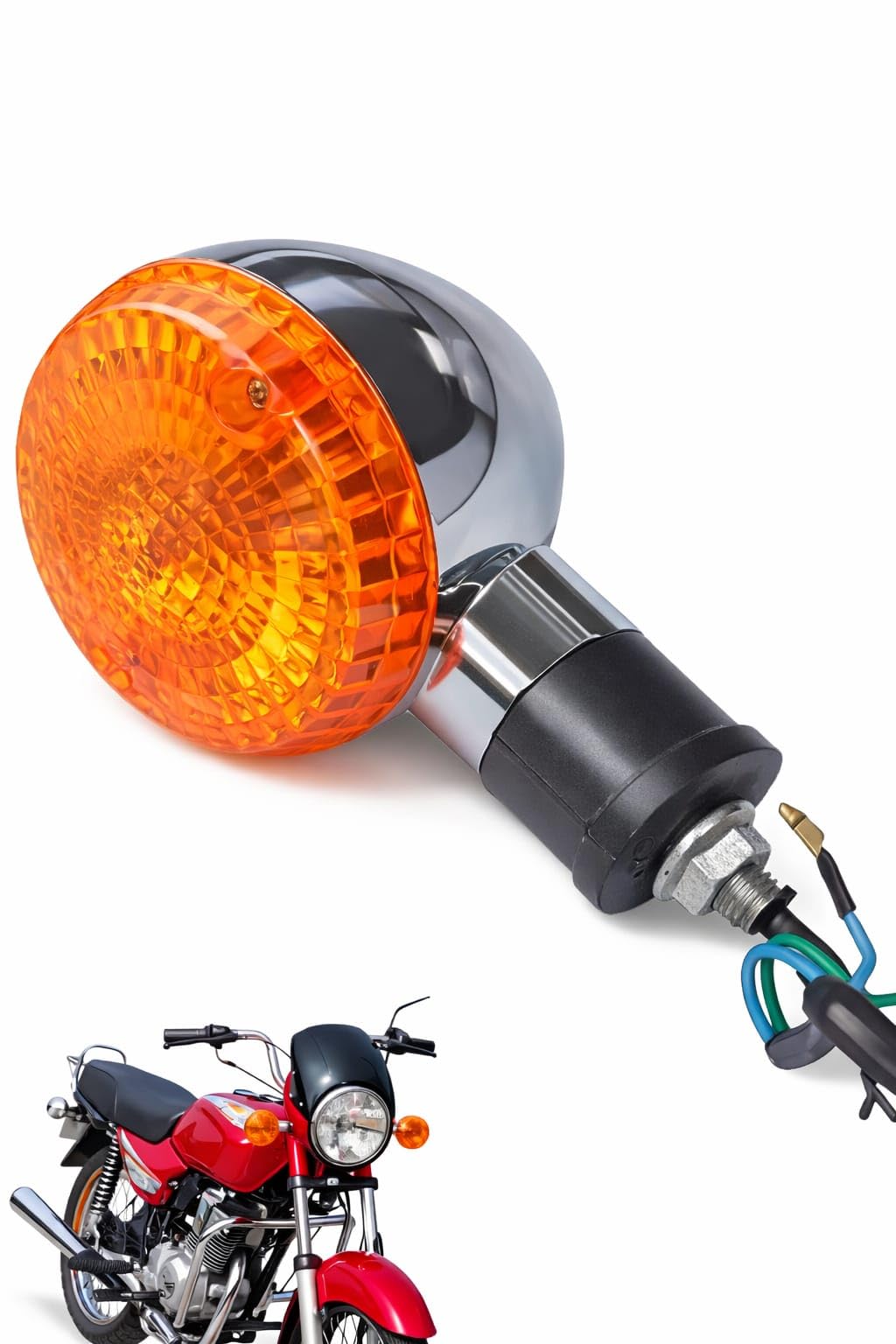 BIKERBLOOM Indicator Assembly Compatible with Bajaj Boxer CT | Bike Turn Signal Light | Chrome Heavy Body | Orange Glass | Single Piece (Pack of 1)-image-21