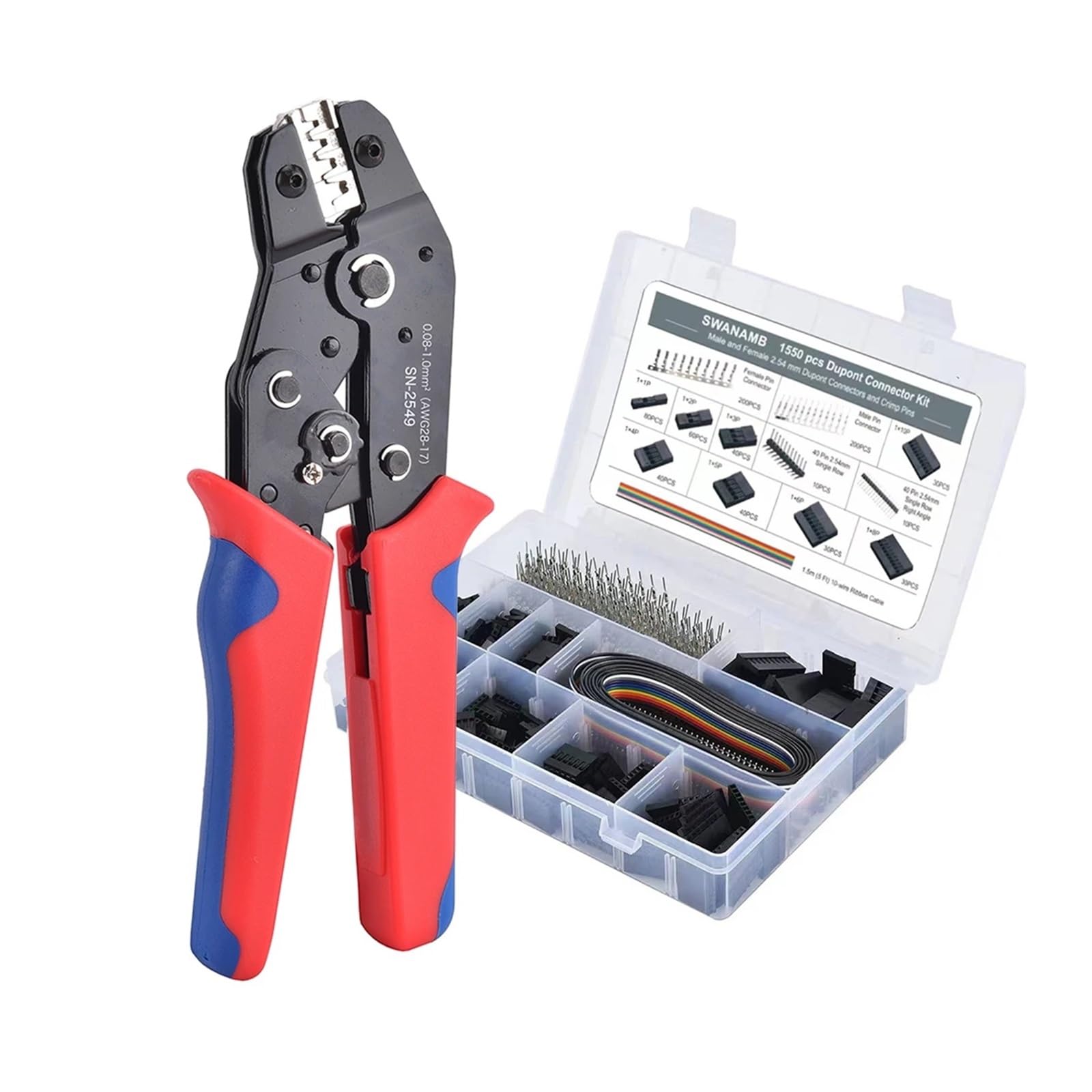 Ewsdsfs Sn-2549S 1550Pcs Kit 2549 Ratcheting Wire Crimping Plier For Jst Ph 2.0Mm,Xh .5Mm,Vh 3.96Mm,Jwps 4. Pitch,Dp Terminals Crimper Clamp Tool(Sn-2549S 1550Pcs Kit)