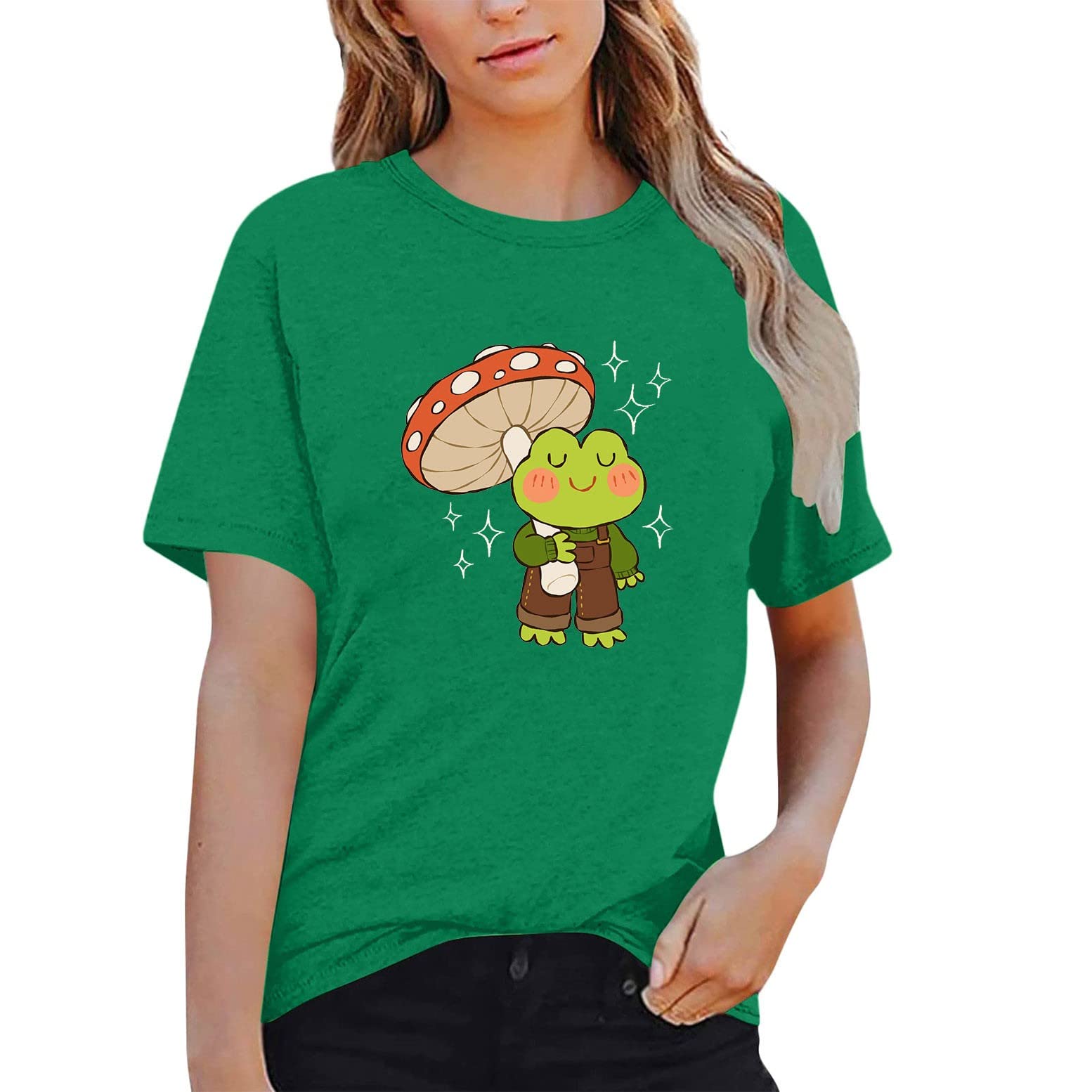 wyzesi Long Sleeve V Neck T Shirts Women Women's Cute Frog Shirt Mushroom Shirt Top Short Sleeve Casual Print T Shirt Womens Stretch T Shirt
