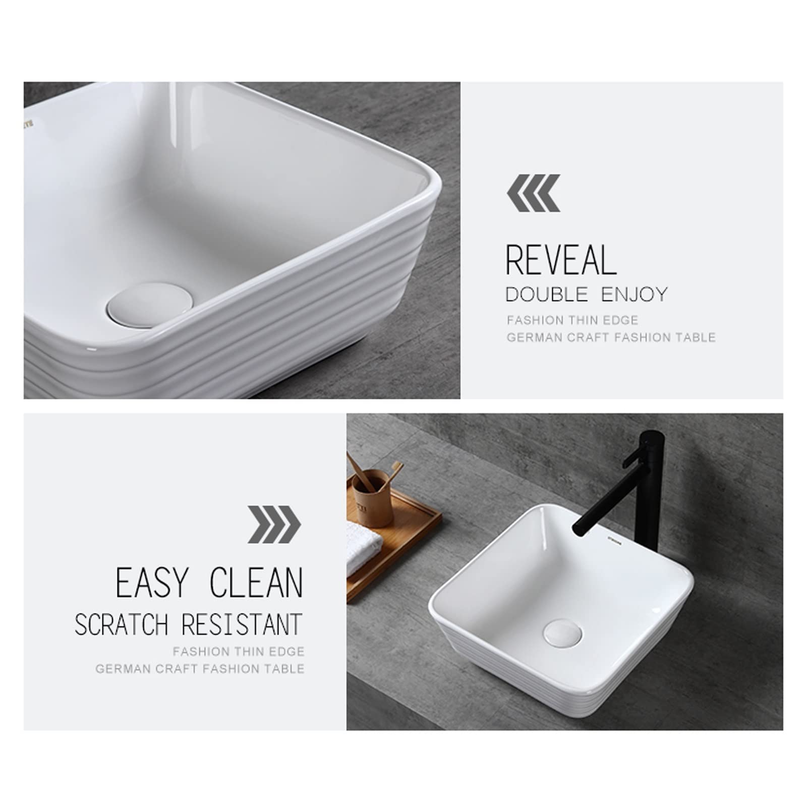 Baño Lavabo Fregadero de baño Cuadrado de 13,7 "x 13,7" sobre encimera, Lavabo de cerámica for Recipiente, Lavabo de tocador Blanco for baño, Hotel, apartamento Fregadero del baño