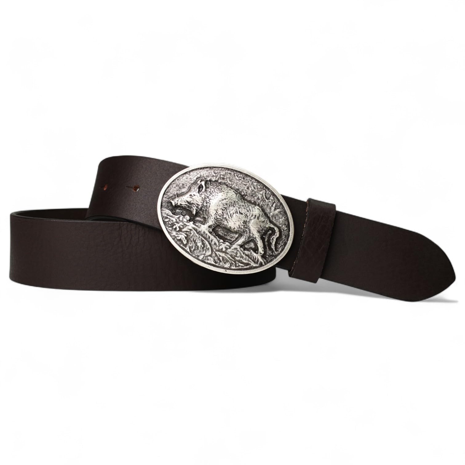 FRONHOFER Trachtengürtel Leder 4 cm mit Wildsau Gürtelschnalle Silber 7,5x6 cm, Wechselgürtel für Lederhose und Jeans, Größen 95-125, Made in Germany