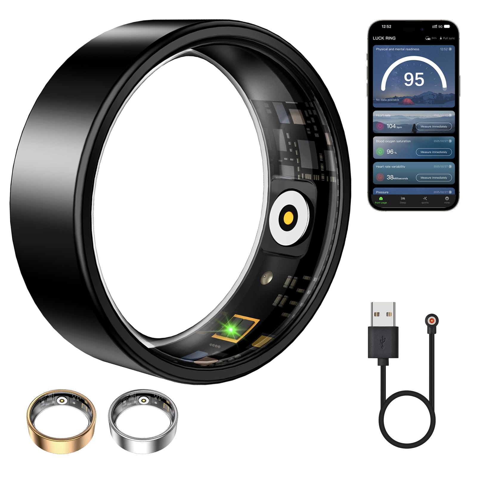 Smart Ring for Women &amp; Men, Fitness Tracker with Heart Rate, Blood Oxygen, Sleep Monitoring, Long-Lasting Battery, IP68 Waterproof (Black, #13)