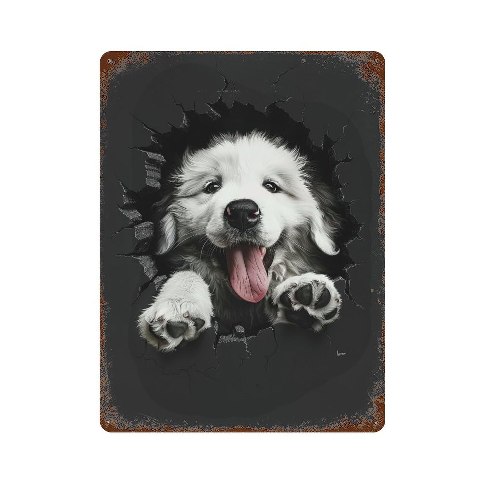 Great Pyreness Spaniel Rusty Metal Tin Sign 15.7"x11.8", Industrial Home Decor for Garage, Pub Or Kitchen
