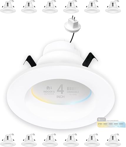 NUWATT Paquete de 12 luces LED empotrables MR16 de 4 pulgadas, 5CCT seleccionable 2700K3000K3500K4000K5000K, 10W 600LM regulable bajo voltaje, luz