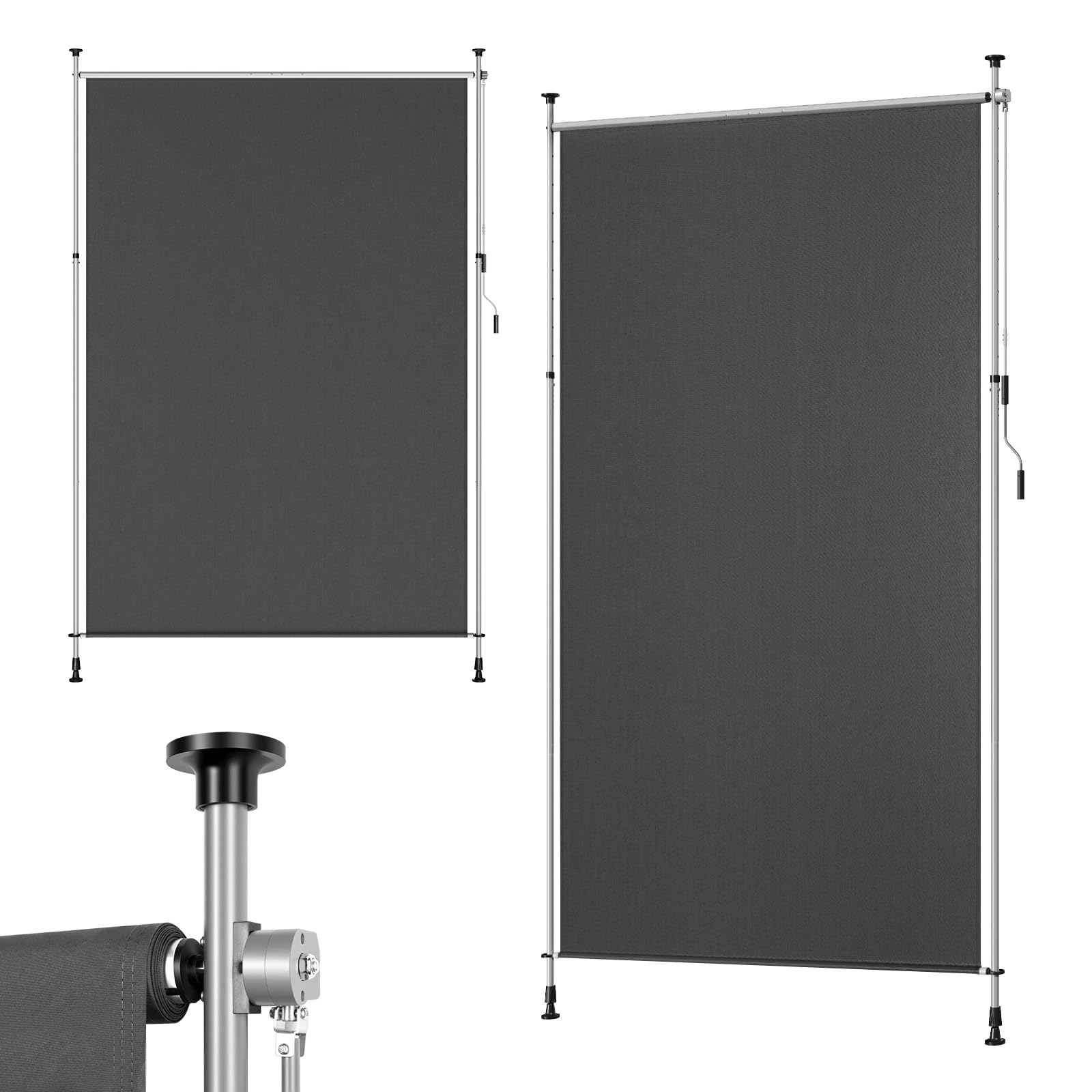 WOLTU Store Vertical Rétractable avec Manivelle, 200x310 cm, Brise-Vue Vertical Balcon, en Tissu Opaque, Protection Solaire, Résistant aux Intempéries, Montage sans Perçage, en Gris