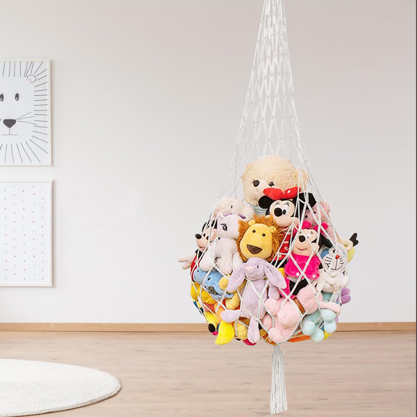 Makramee Plüschtier Netz, Stofftier Aufbewahrung Netz, Spielzeug Hängematte Netz, Kuscheltiere Teddy Eckspielzeug Netz für Schlafzimmer Ecken, Wände und Decken