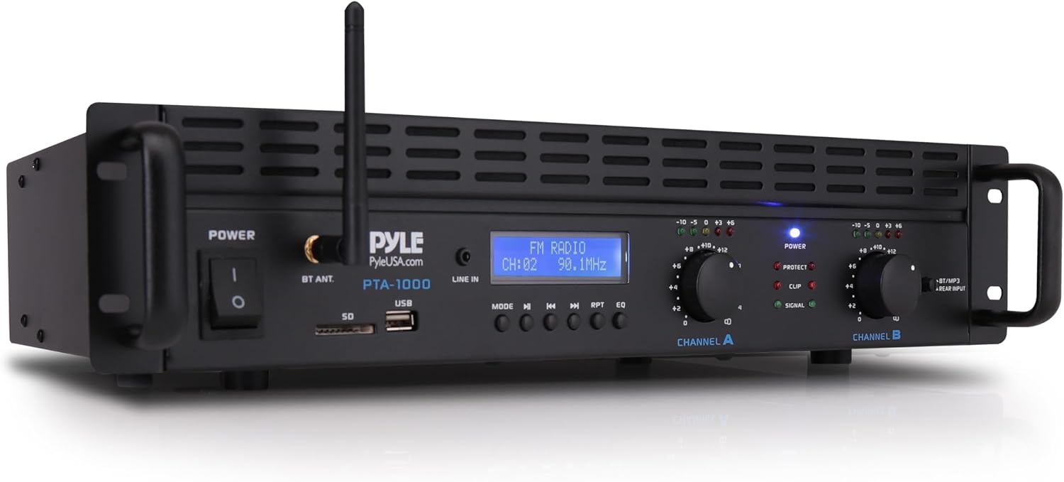 Pyle 2000W Bridgeable Rack Mount Power Amplifier with Bluetooth & XLR Inputs