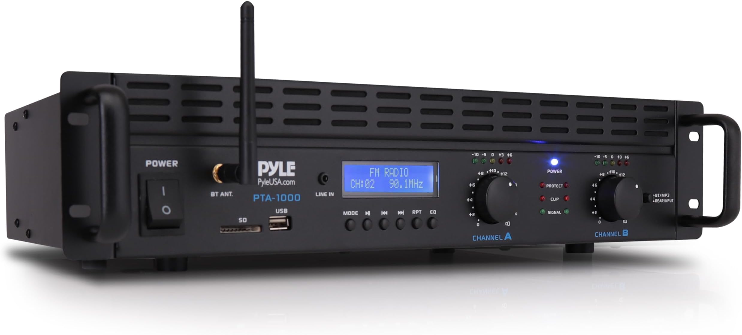 2-Channel Bluetooth Power Amplifier - 2000W Bridgeable Rack Mount Pro Audio Sound Wireless Home Stereo Receiver w/TRS XLR Input, LCD, Bridge Mode, Cooling Fan - Entertainment Speaker System - Pyle