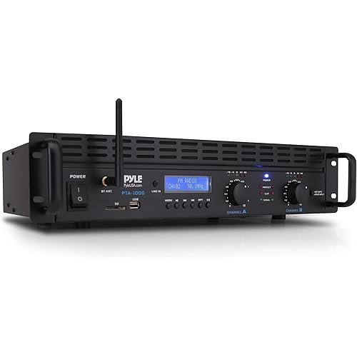 Pyle 2-Channel Rack Mount Power Amplifier with Bluetooth - 2000W Bridgeable with TRS XLR Input, Speakon Outputs, USB-A Input with MP3 Player, Bridge Mode, Cooling Fan, LED Level Meters - PTA1000BT