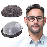 Vista 8 de Lordhair Toupee para hombres con cabello 100% humano, 0.003 in de piel natural, piezas de repuesto para hombres, tamaño base, 8 x 10 pulgadas