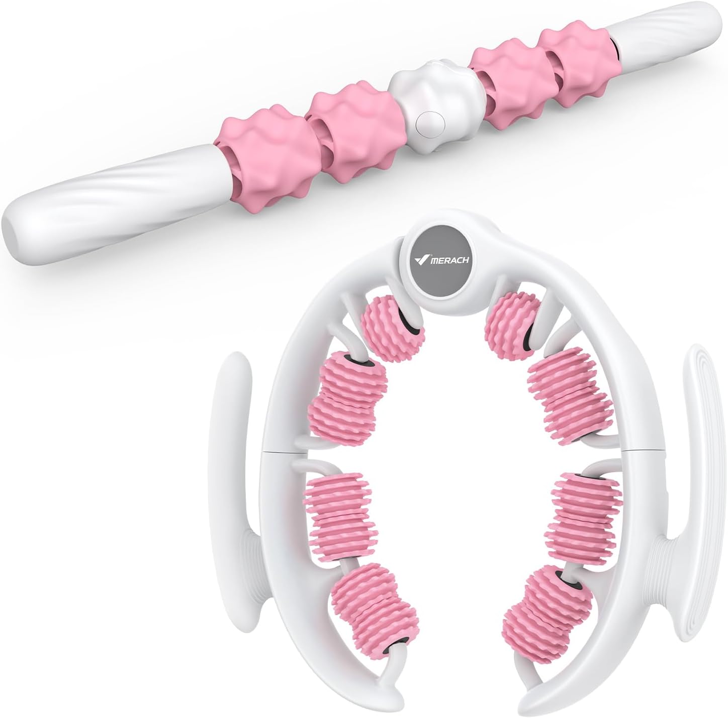 MERACH Lymphatic Drainage Massager, Cellulite Massage Tool with Push Pull Roller, Leg Massager with Detachable Handles, Exercise Equipment for Thighs & Legs & Buttocks, Gift for Women