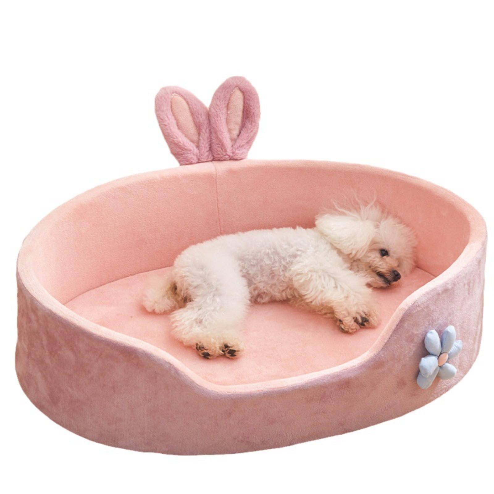 Cama Gato,Cama para Gatos Cama para Perros Pequeña Rosa, Cama Lavable para Mascotas para Cachorros Y Gatitos con Fondo Antideslizante, Cama Redonda para Perros Y Gatos con Orejas De Conejo, Tumbona R
