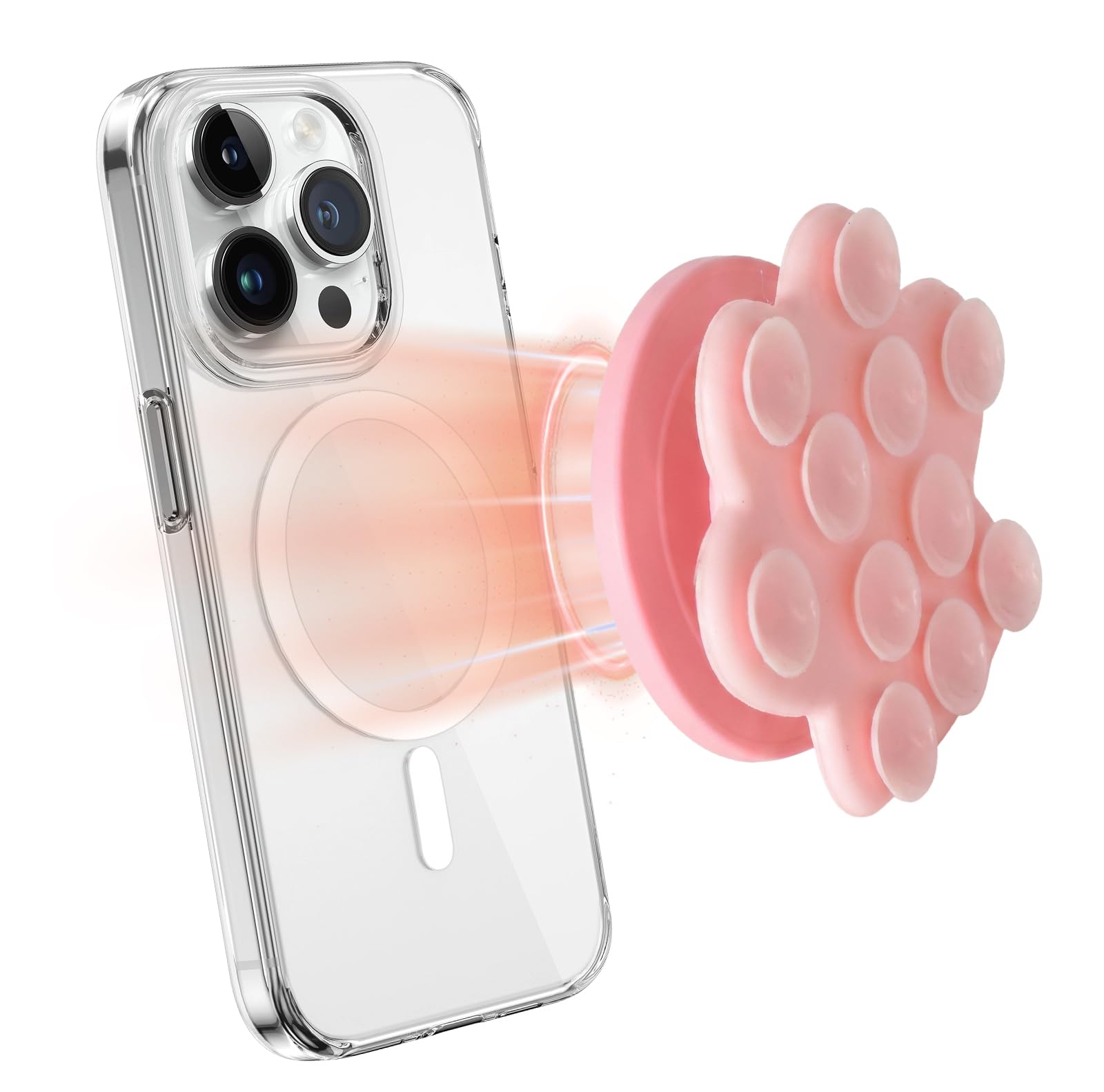 Handy Saugnapf Halterung Magnet Handyhalterung Niedlicher Katzenpfotenhalter Magnetische Handyhalterung Magnet Phone Holder Kompatibel mit iPhone und Android für Dusche TikTok Videos Selfies (Rosa)