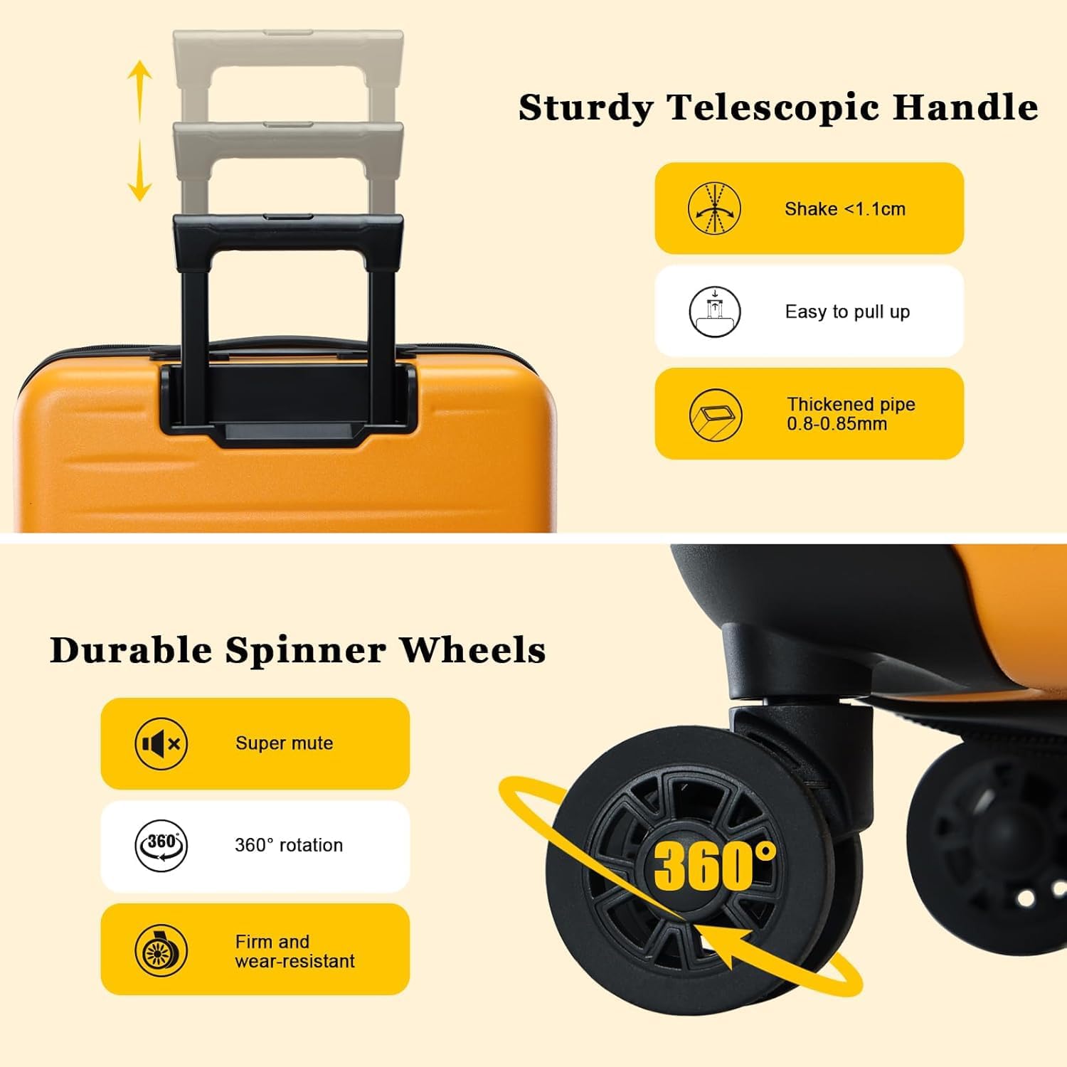 CENSIEN 16 Inch Underseat Carry On Luggage Airline Approved, Expandable Lightweight ABS+PC Hard Shell Suitcases with 360° Spinner Wheels, TSA Lock, YKK Zipper, for Business Weekender (Orange, 1 PC)