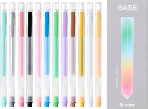 Kaco BASE Gel Ink Pen 12 Pieces Bright Colors, Quick Drying, Ergonomic Triangular Grip, Suitable for Dark Cardboard, Kraft Paper & Regular Paper 11 Acrylic Colors 0.8mm + 1 Black 0.5mm