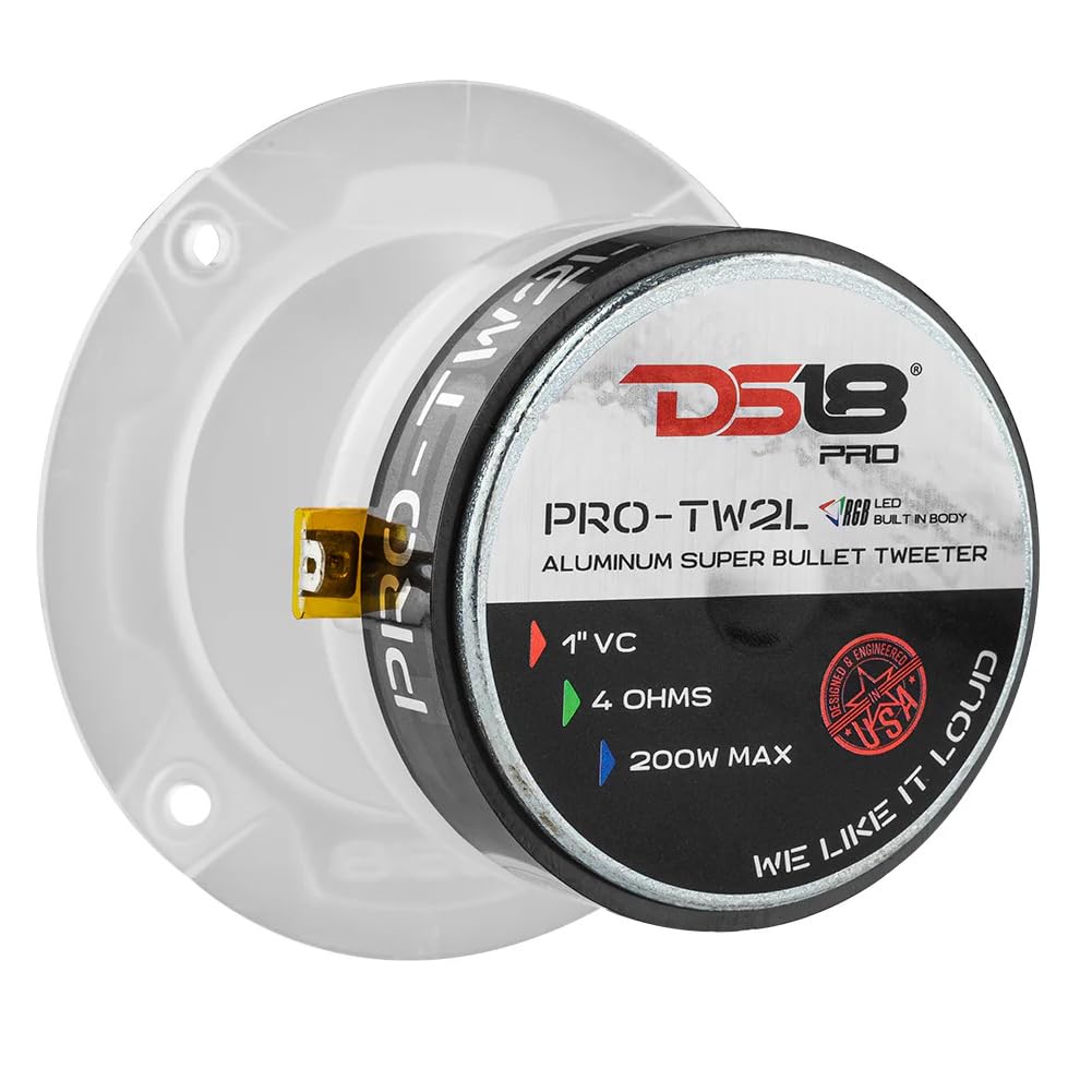 KIT-Set FÜR DS 18 PRO-TW2L 2 Super-Bullet-Hochtöner mit RGB-LEDs mit einem von 9,6 cm und 96 mm, 200 Watt rms und 400 Watt max, 4 Ohm, 103,5 dB, für Autos, paarweise + Kondensatoren als Geschenk