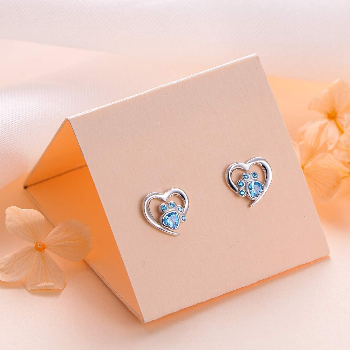 925 Sterling Silver Cute Heart CZ with Cat Puppy Paw Print Stud Earrings Gift for Women Friends (Nickel Free) - Image 3