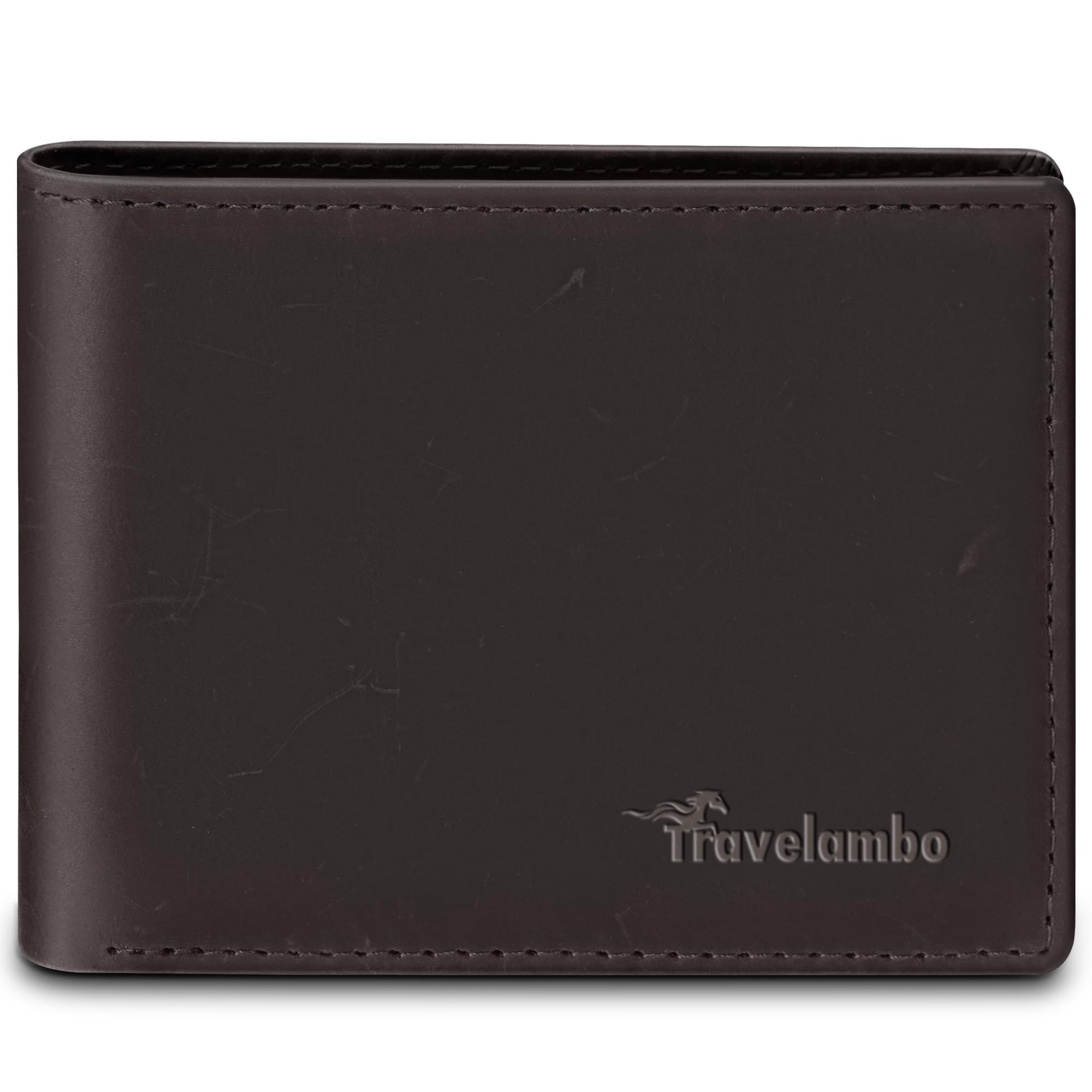 Travelambo Leather Wallet for Men, Slim Minimalist RFID Credit Card Holder | Mens Thin Bifold Pocket Wallet, Gift for Father, Coffee
