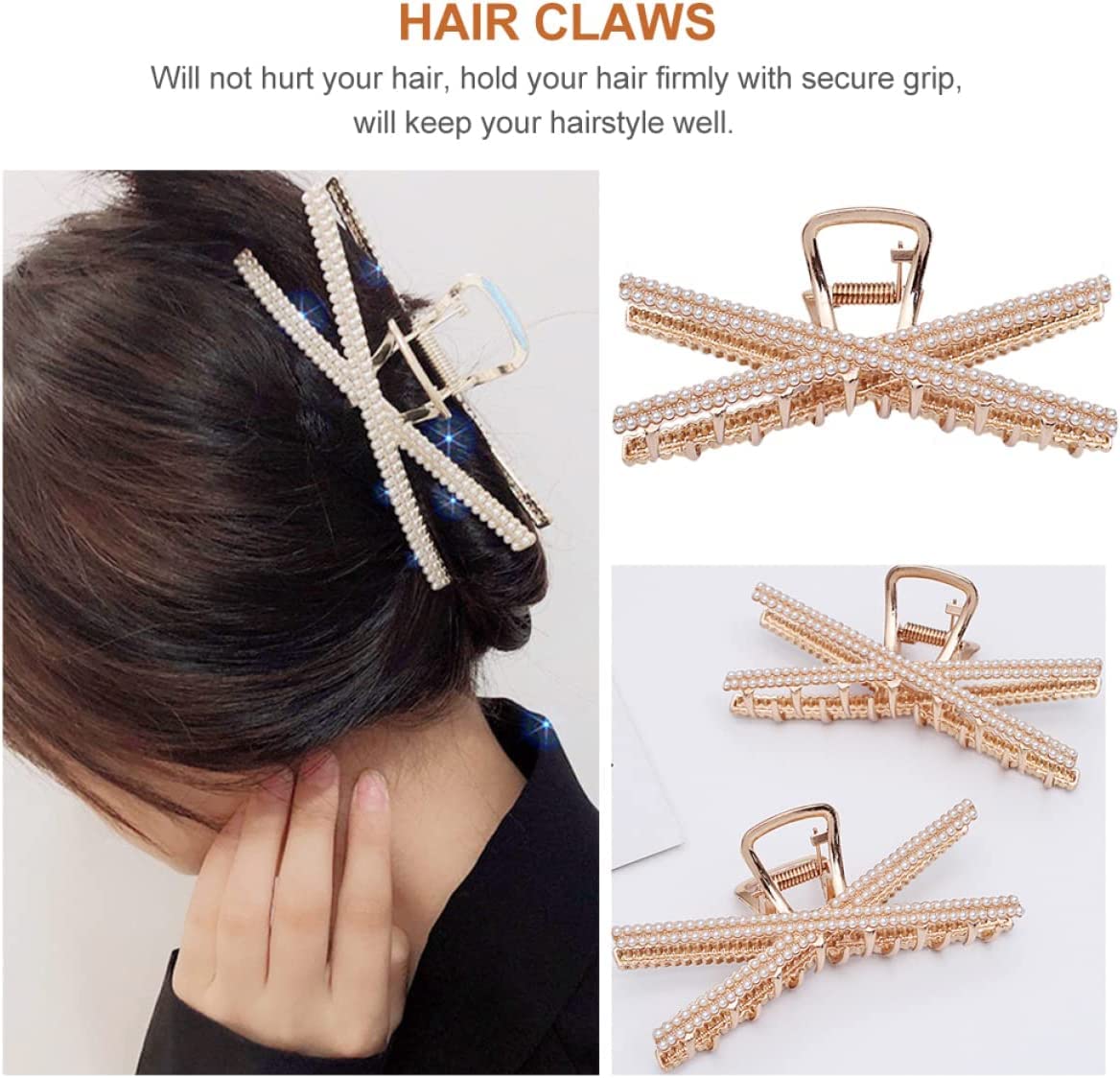 Spinki do włosów Hair Claw Spinki do włosów/Barrette Zacisk szczękowy, 3 szt. Pearl Shark perłowe spinki do włosów akcesoria do włosów spinki do włosów Hair Claws Shark